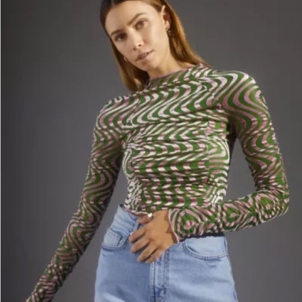 Urban Outfitters Natalia Burnout Stripe Mockneck Top